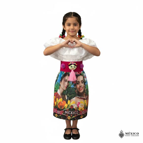 Traditional Mexican Embroidered Floral Dress Set – Handmade Two-Piece Size 4 - Picture 6 of 9